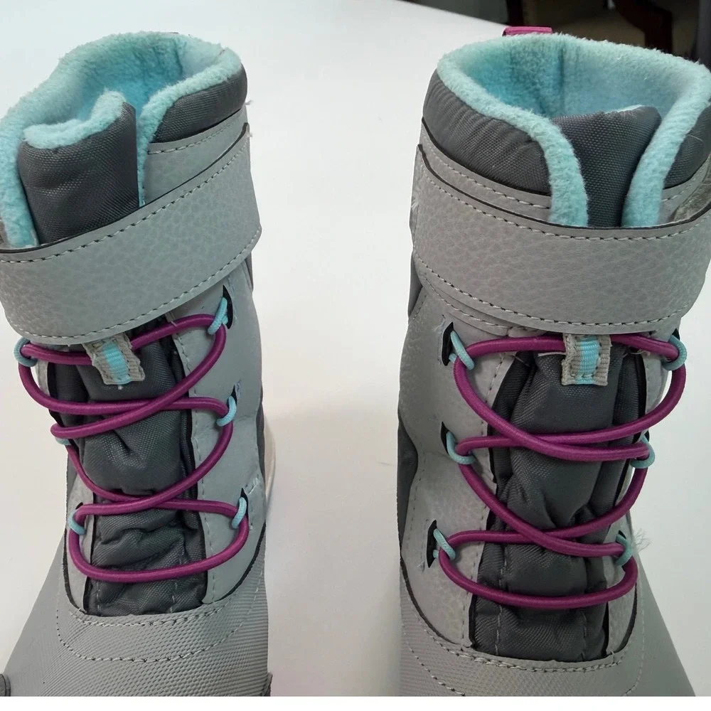 Merrell Waterproof Snow Boots Girls Grey Purple Insulated Winter Shoes Size 2